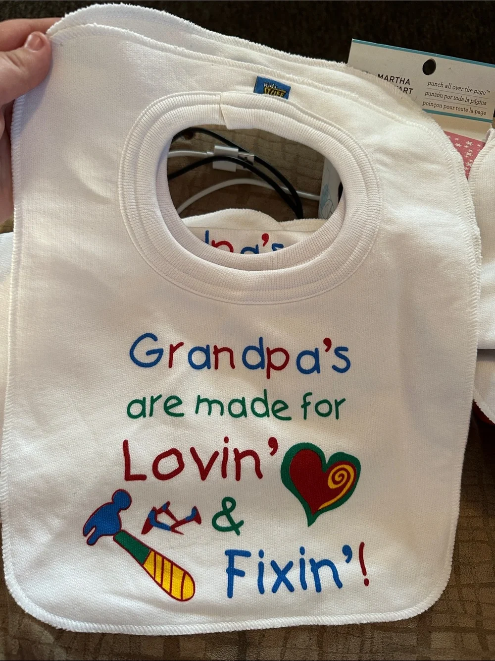 Vintage Grandpa's Lovin' & Fixin' White Baby Bib